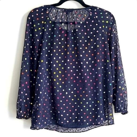 J. Crew Women's Blouse Whimsical BluePolkaDot Size 2XS Lite, Air Chiffon Sleeves - Picture 1 of 11